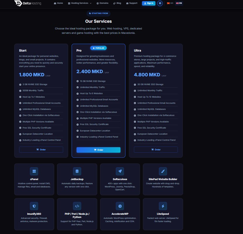 Delta Hosting new website screenshot 2